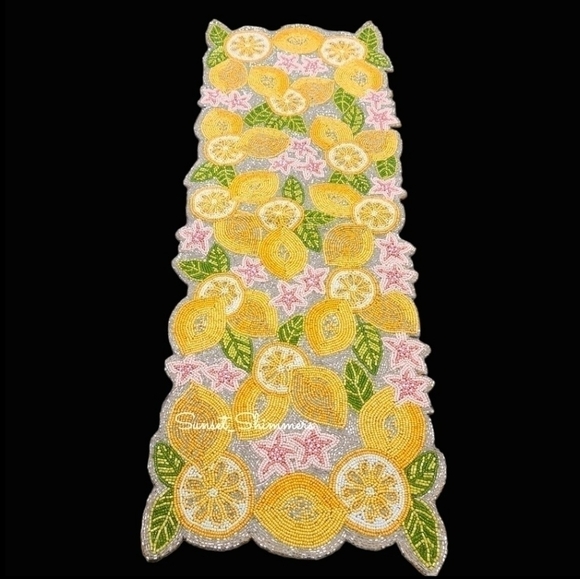 Sparkly Beaded Lemon Blossom Flower Table Runner Decor 36" House & Garden New - Picture 10 of 11